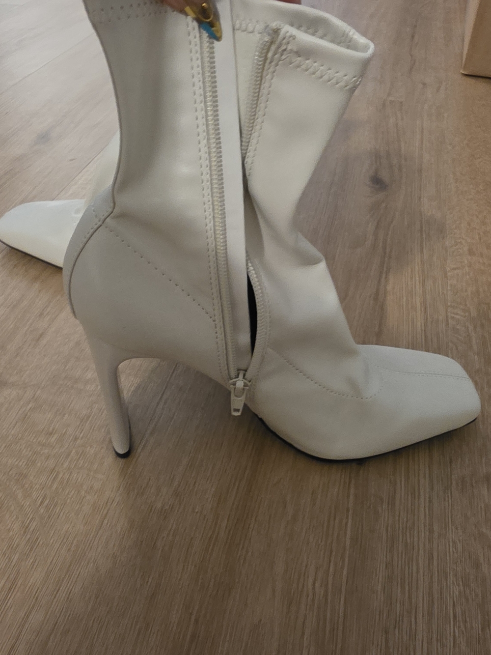 Zara Cream Square-Toe Block Heel Ankle Boots - Picture 3 of 7